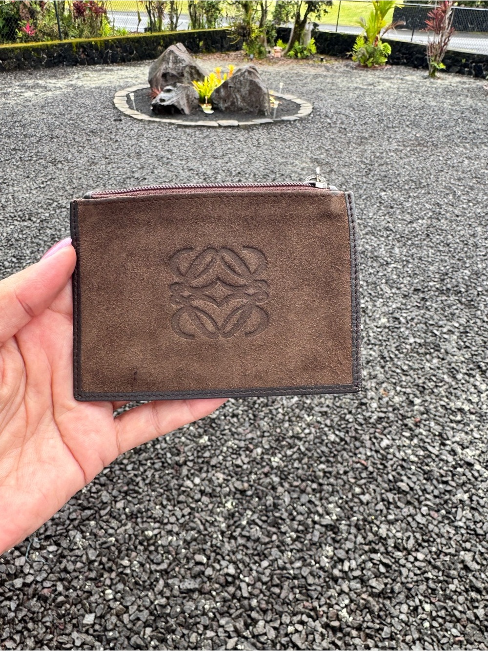 Loewe Brown Suede & Leather Anagram Zip Coin Card Pouch Made in Spain